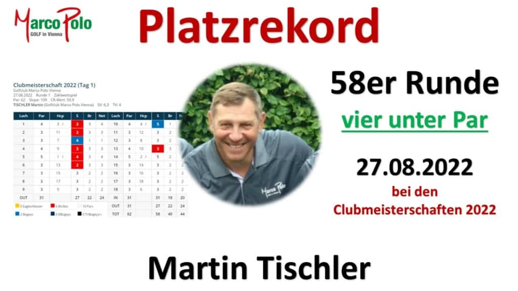 der aktuelle Platzrekord wird von Martin Tischler gehalten. Er erreichte eine 58er Runde vier unter Par am 27.8.2022